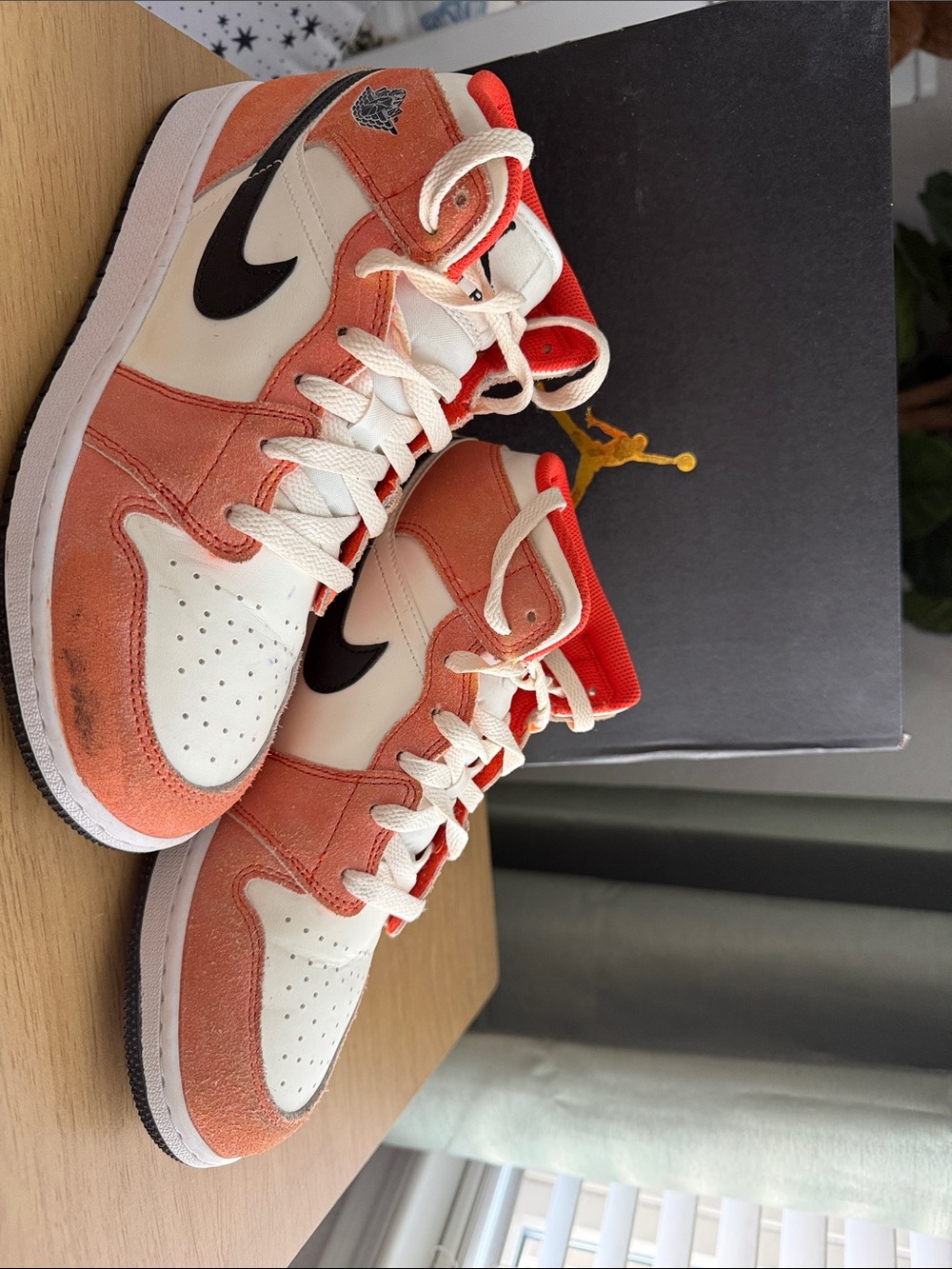 Jordan Kids Orange White Black High-Top Sneakers